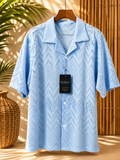 Blue Crochet Camp Collar Shirt
